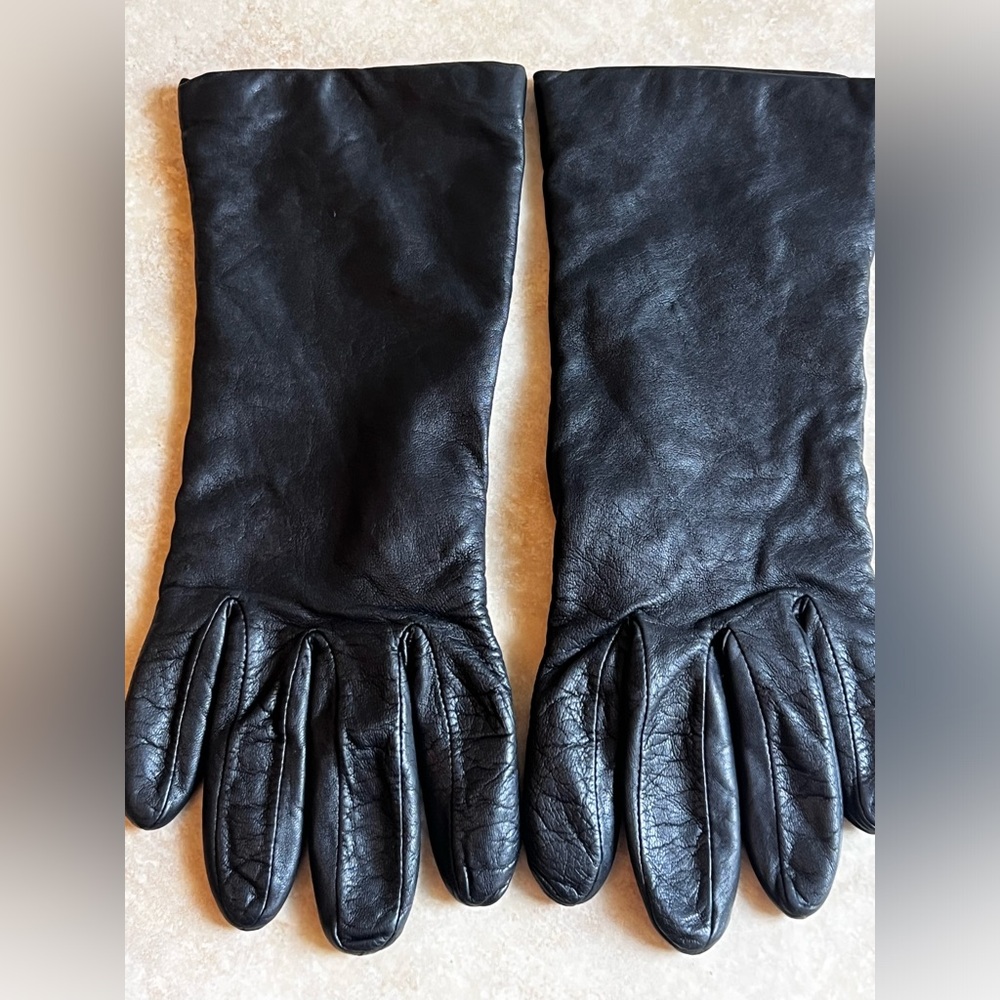Vtg Unbranded BLACK Soft Leather Cashmere Lined Gloves No Size Tag